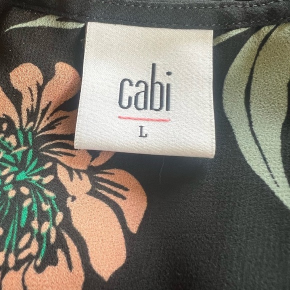 CAbi Large Black Floral Sheer Button Up Blouse Ruffle Sleeves Office Wear - Picture 7 of 9